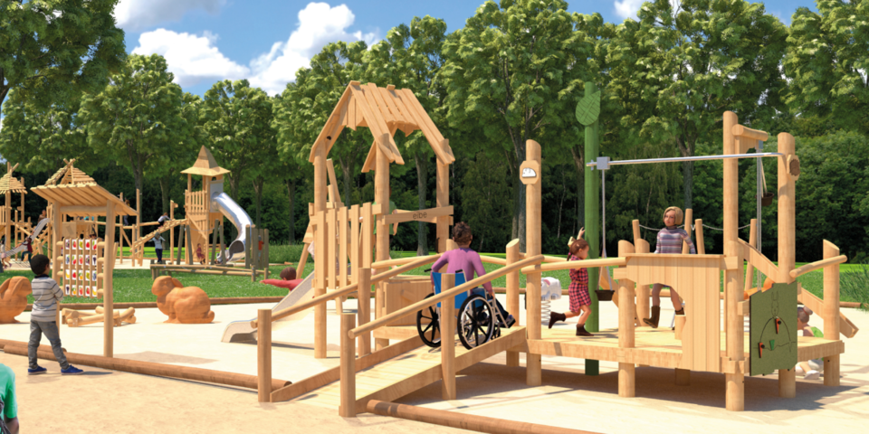 Een ontwerpafbeelding van het toekomstige speelterrein het Marmotteke